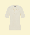 Polo à col en V en tricot - Crème